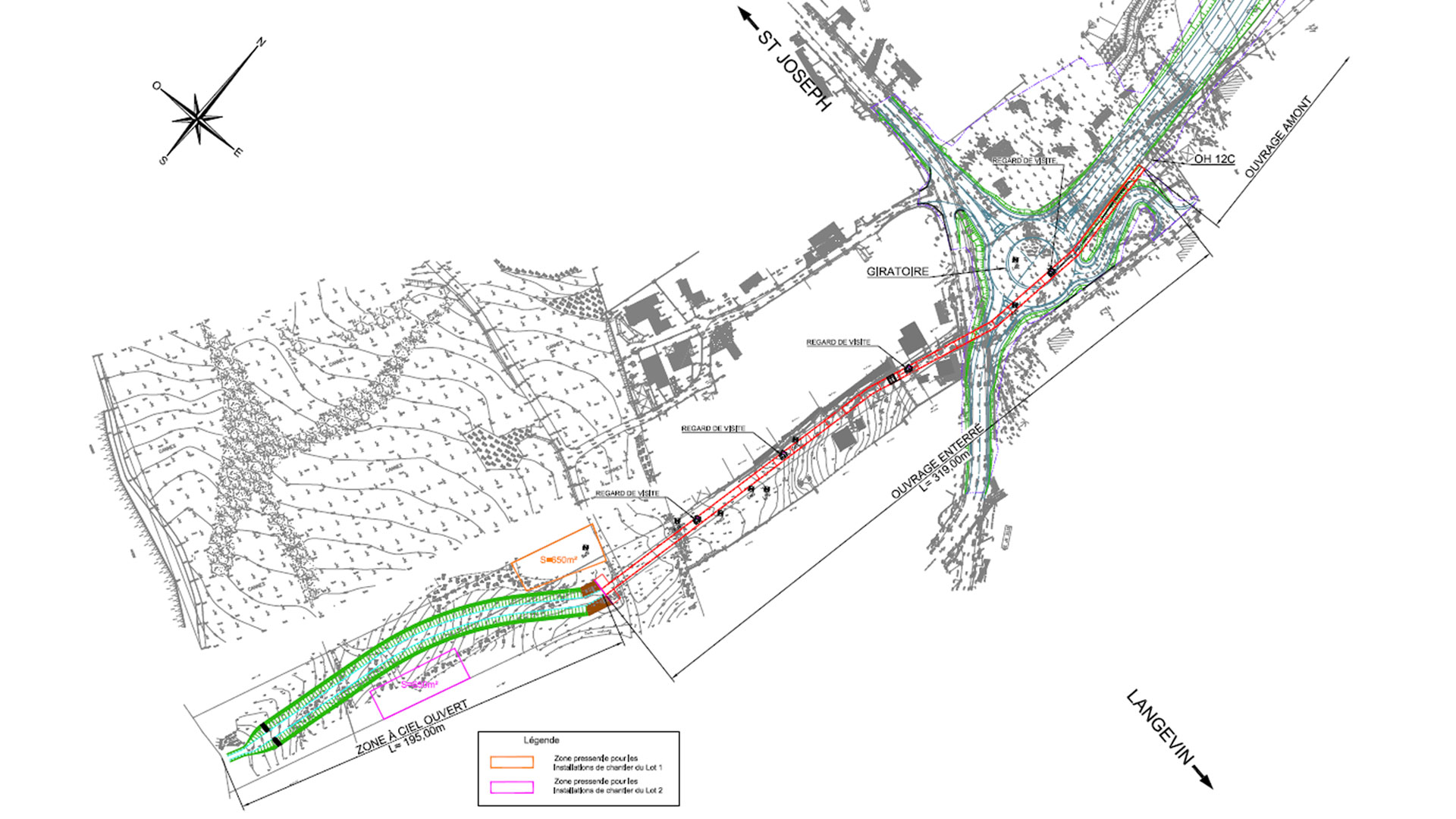 Plan de l’ouvrage hydraulique exutoire de Bois-Noirs et du giratoire G9