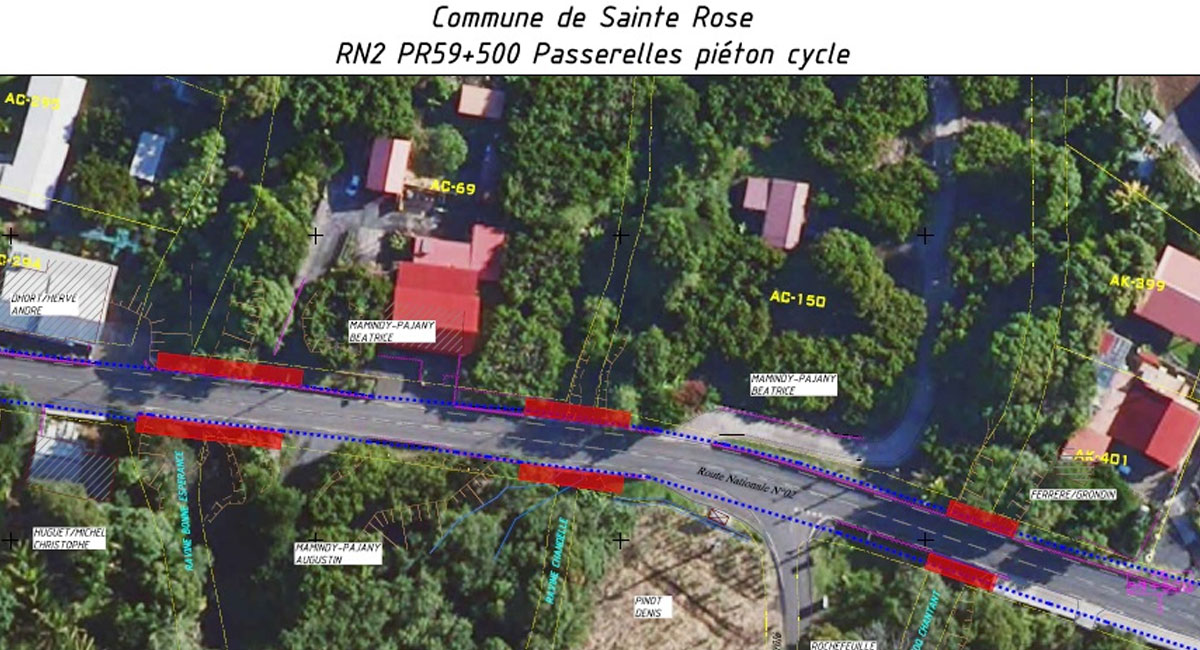Plan de situation des passerelles sur la RN2