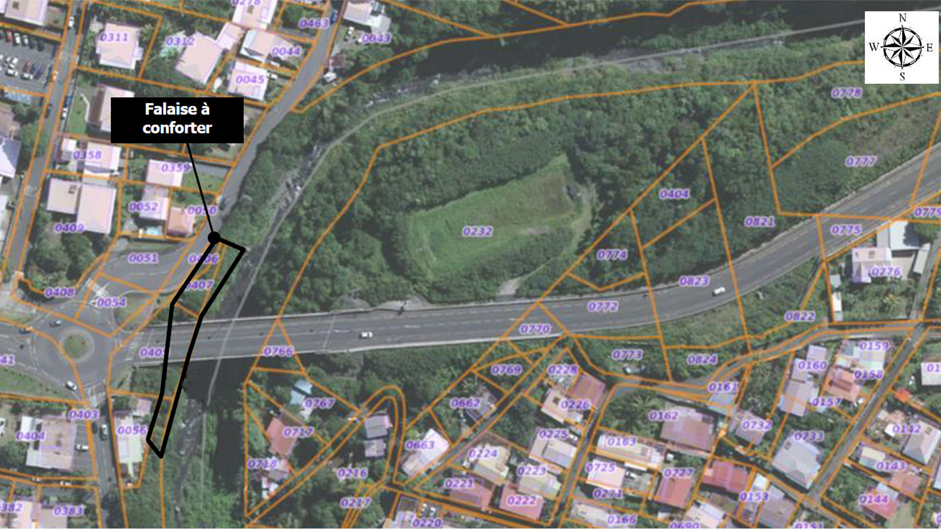 Plan de situation de l'ouvrage au Pont de la Rivière des Remparts