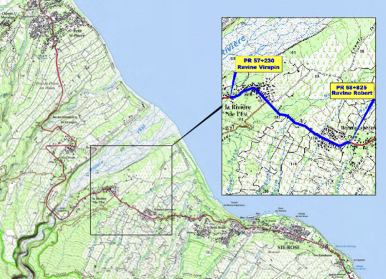 Plan de situation de la section Ravine Virapin / Ravine Robert
